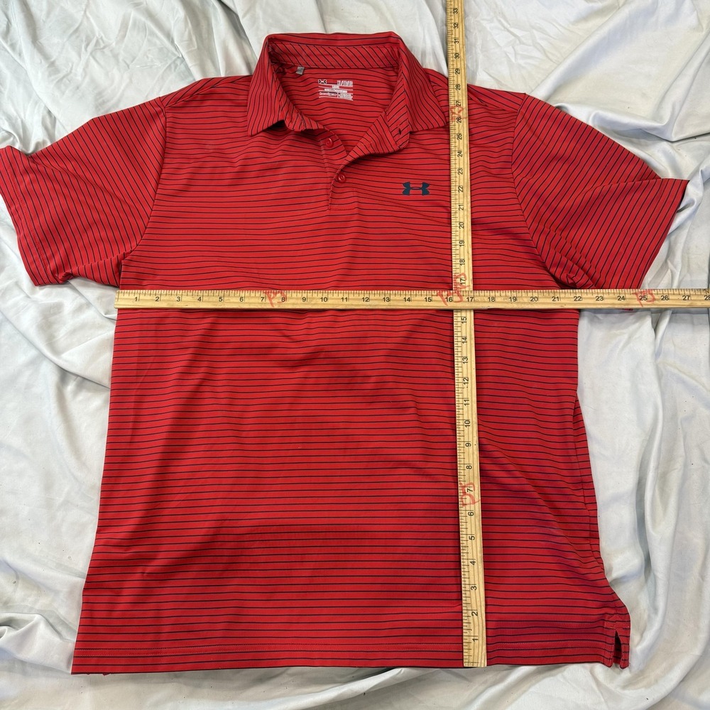 Under Armour Polo Shirt Mens XL Red Striped Short Sleeve Collared HeatGear Golf - Picture 3 of 5